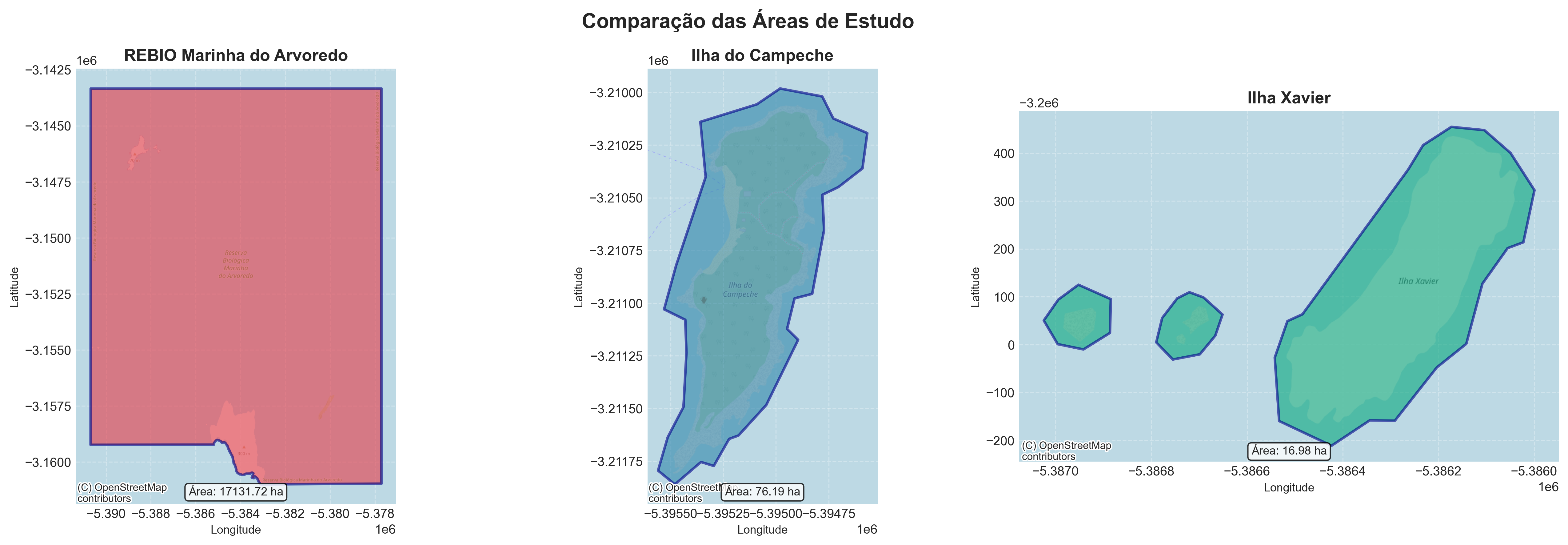 Mapa comparativo das áreas