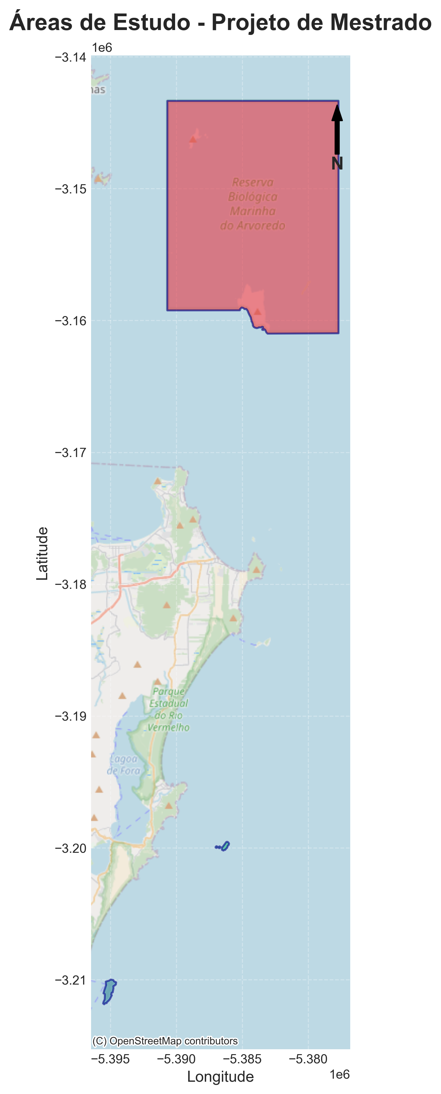 Mapa geral das áreas de estudo
